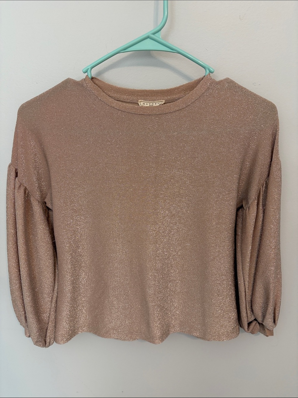 Hayden Girls Shimmer Puff-Sleeve Top - Blush Taupe